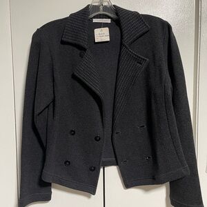 Joan Vass Black Double-Breasted Herringbone Blazer